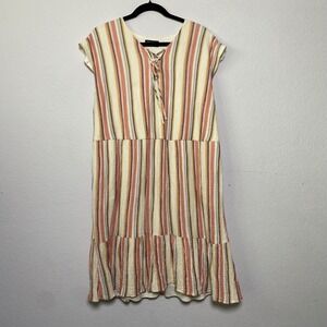 Lane Bryant Cotton Gauze Dress Size 14 Large Boho Striped Tiered Pockets Summer